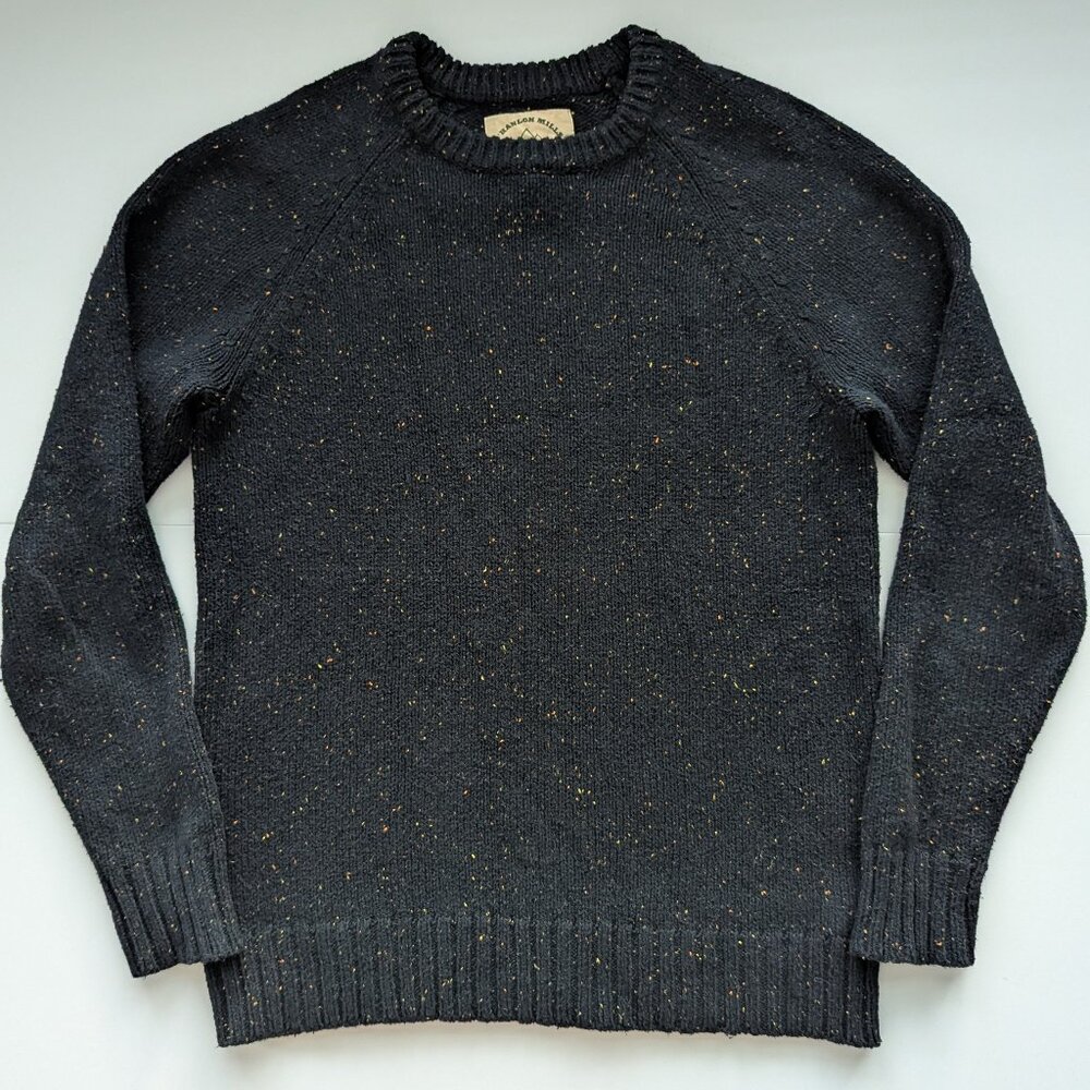 UO O'Hanlon Mills Navy Yellow/Orange Speck Donegal Sweater Men's Medium Raglan